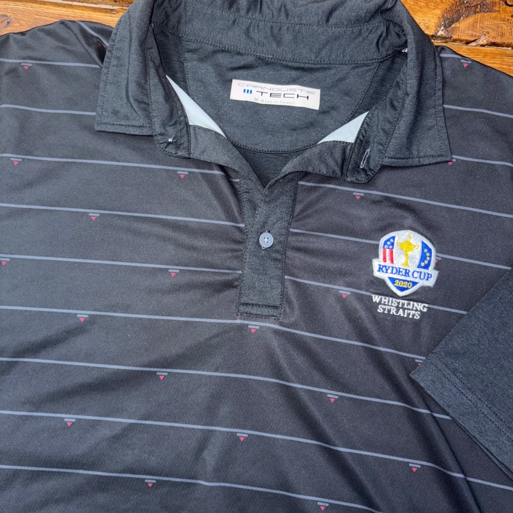 Carnoustie Golf Polo Mens Medium Black Ryder Cup 2020 Whistling Straits Striped